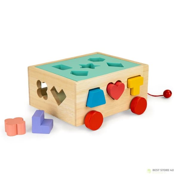 Träsorteringsvagn med klossar - pedagogisk kub för barn ECOTOYS