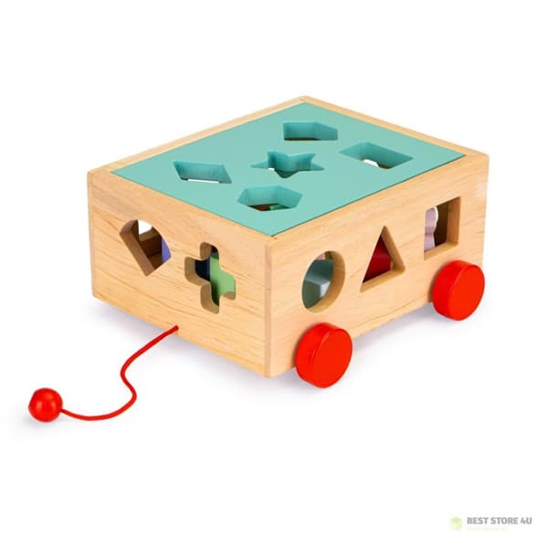 Träsorteringsvagn med klossar - pedagogisk kub för barn ECOTOYS
