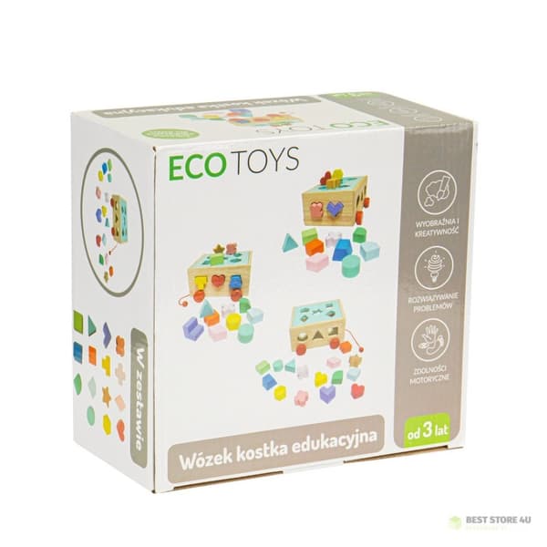 Träsorteringsvagn med klossar - pedagogisk kub för barn ECOTOYS