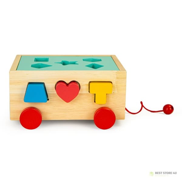 Träsorteringsvagn med klossar - pedagogisk kub för barn ECOTOYS