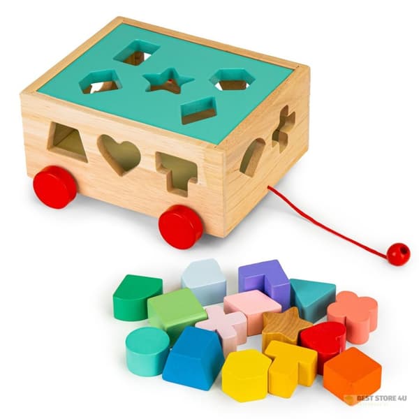 Träsorteringsvagn med klossar - pedagogisk kub för barn ECOTOYS