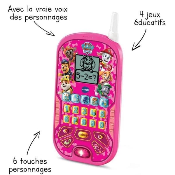 VTECH - PAW PATROL - Rosa Pedagogisk Smartphone - 6 Pedagogiska Aktiviteter - Samtal och Röstmeddelanden