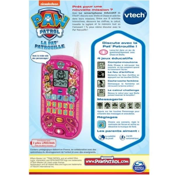 VTECH - PAW PATROL - Rosa Pedagogisk Smartphone - 6 Pedagogiska Aktiviteter - Samtal och Röstmeddelanden