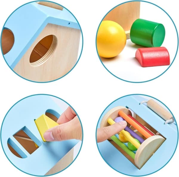 Montessori Träleksak/Pedagogiska leksaker – 5-i-1 Träform & Stapelspel | Lärorikt Lekmaterial för 1-3 År | Naturligt & Säkert