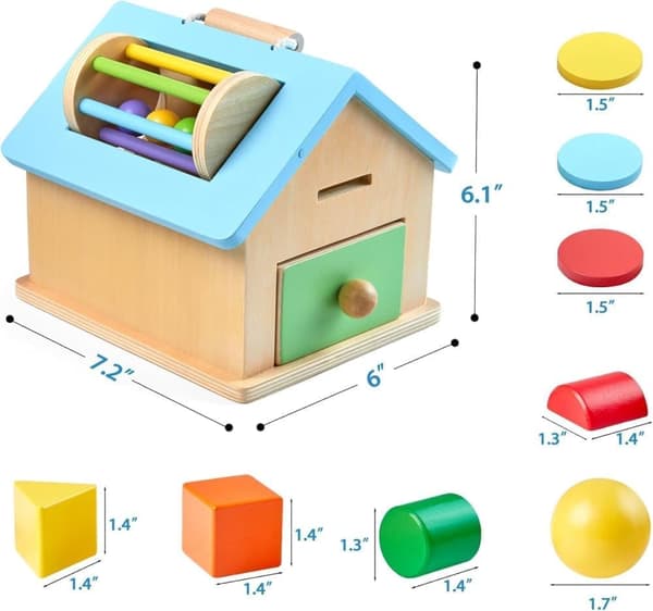 Montessori trælegetøj/pædagogisk legetøj – 5-i-1 træform og stablingsspil | Pædagogiske legematerialer til 1-3 år | Naturligt og sikkert