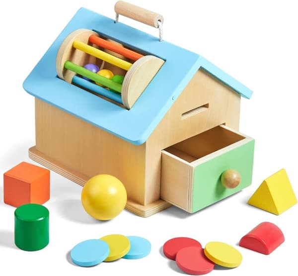 Montessori Träleksak/Pedagogiska leksaker – 5-i-1 Träform & Stapelspel | Lärorikt Lekmaterial för 1-3 År | Naturligt & Säkert