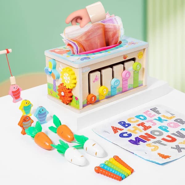 Lollanda 6-in-1 Montessori puinen varhaisen oppimisen lelu – aisti- ja keskittymisharjoittelua harjoittava opetuslelu – yli 3-vuotiaille lapsille
