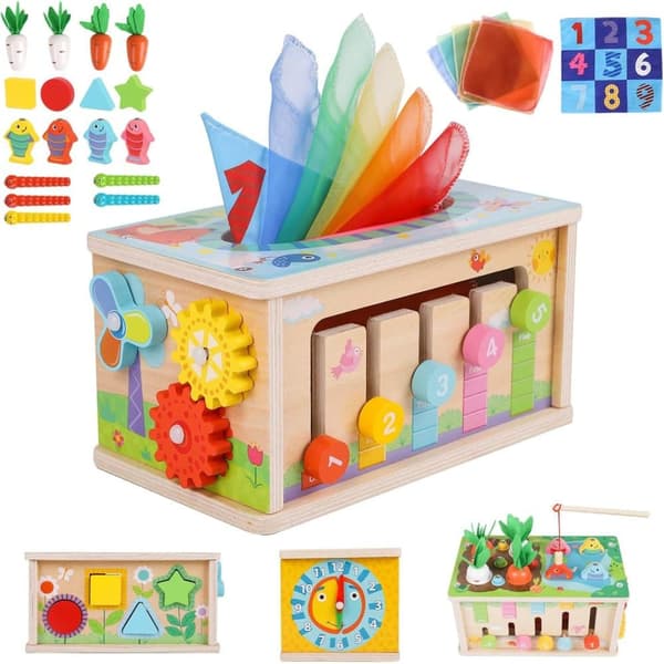 Lollanda 6-in-1 Montessori puinen varhaisen oppimisen lelu – aisti- ja keskittymisharjoittelua harjoittava opetuslelu – yli 3-vuotiaille lapsille