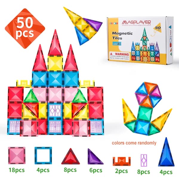 Magnetiska Byggplattor, 50 delar Set, Säkra och Hållbara Material,50st med låda