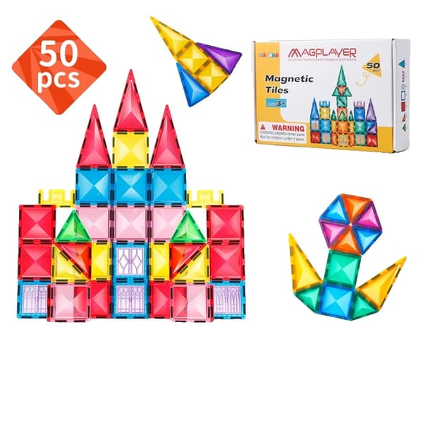 Magnetiska Byggplattor, 50 delar Set, Säkra och Hållbara Material,50st med låda
