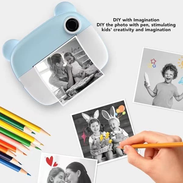 OBOSOE Kids Toy DIY Instant Black/White Print Digital Camera/Video Recorder med skärm för gåvor och roligt syfte (DIY-utskriftskamera)
