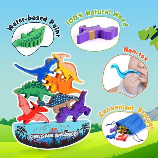 OBOSOE dinosauruslelut lapsille, puiset pinottavat montessori-lelut pojille tytöille tasapainokilpailupelit perheen syntymäpäivälahjoille lapsille