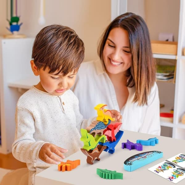 OBOSOE dinosauruslelut lapsille, puiset pinottavat montessori-lelut pojille tytöille tasapainokilpailupelit perheen syntymäpäivälahjoille lapsille