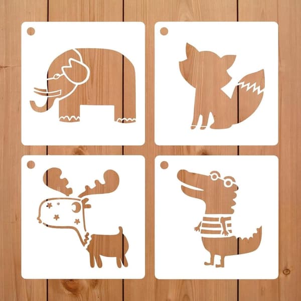 OBOSOE 16 stykker stencils med dyretema yard genanvendelige maleri stencils til scrapbog tegning sporing DIY gulv stof dekorationer