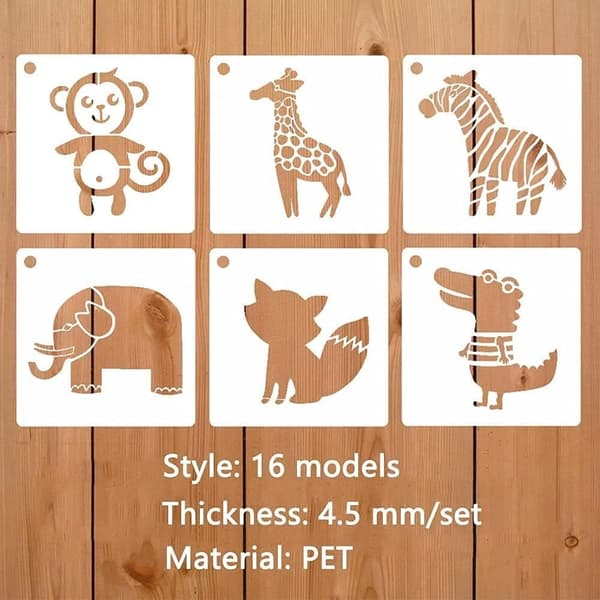 OBOSOE 16 stykker stencils med dyretema yard genanvendelige maleri stencils til scrapbog tegning sporing DIY gulv stof dekorationer