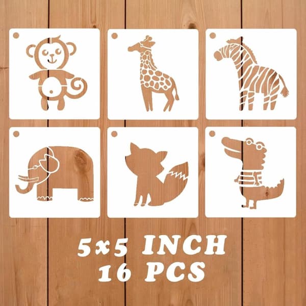 OBOSOE 16 stykker stencils med dyretema yard genanvendelige maleri stencils til scrapbog tegning sporing DIY gulv stof dekorationer