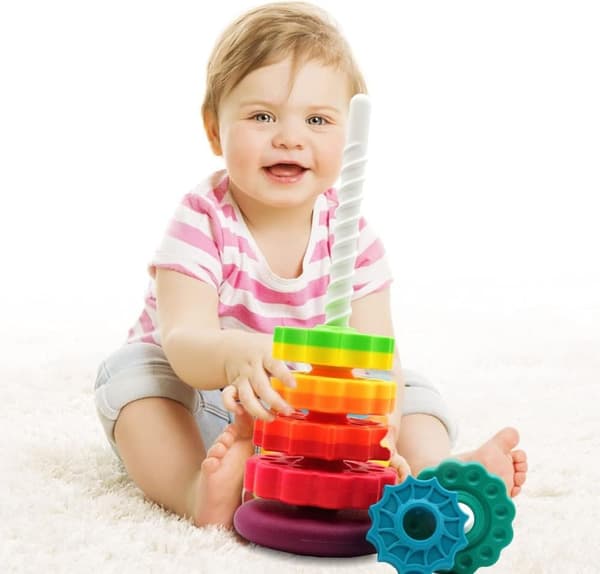 OBOSOE Spinning Stacking Legetøj, Spin Toy ABS Plast og Farve Regnbue Design, Fokus på Børn Pædagogisk og Interaktiv Læring Stack Legetøj