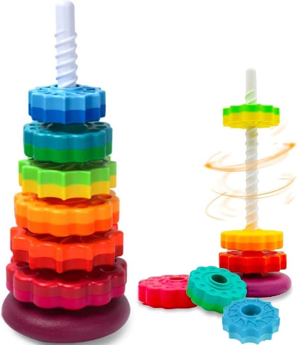 OBOSOE Spinning Stacking Legetøj, Spin Toy ABS Plast og Farve Regnbue Design, Fokus på Børn Pædagogisk og Interaktiv Læring Stack Legetøj