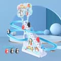 Miniatyrbillede 1 af 9: OBOSOE sjovt legetøj pingvin rutsjebane legetøjssæt, automatisk trappeklatring pingvin tegneserie racerbane sæt rulletrappe legetøj med lys og musik