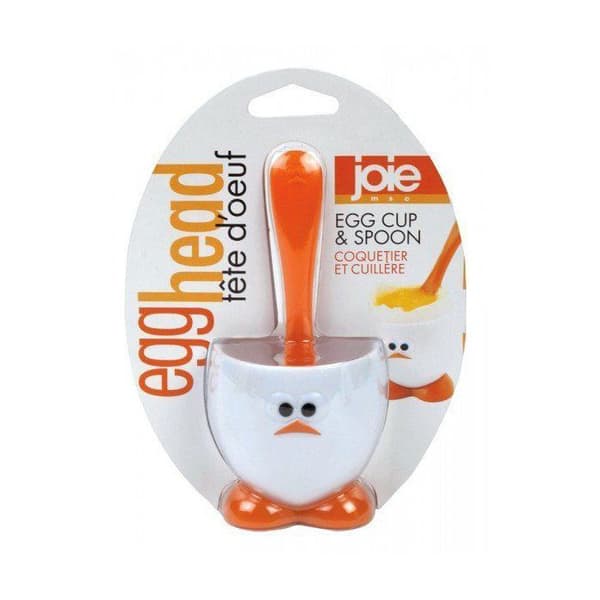 Coquetier och äggsked - GLÄDJE - EggHead original - Vit - Vuxen - D 5 cm x H 5,5 cm