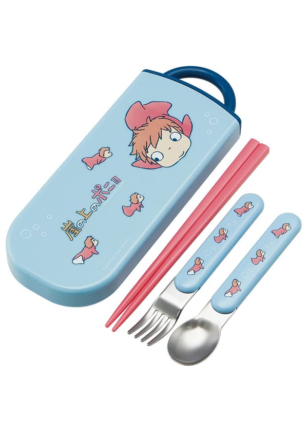 Ghibli - Ponyo on the Cliff - Uppsättning ätpinnar sked gaffel Ponyo i havet
