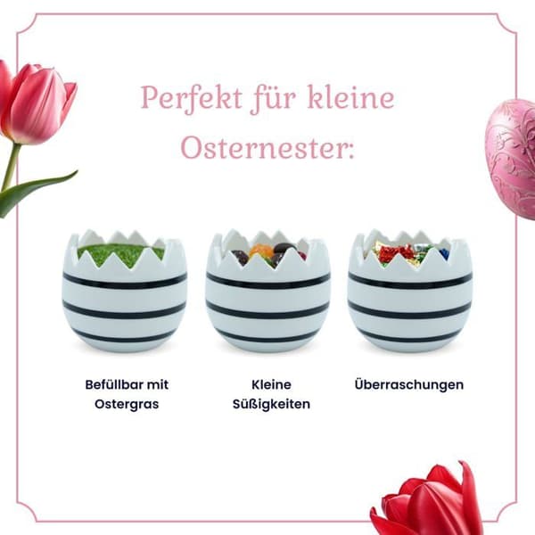 Coquetier Heitmann deco - 1020142 - Set med 3 äggkoppar i vit porslin med svarta dekorationer