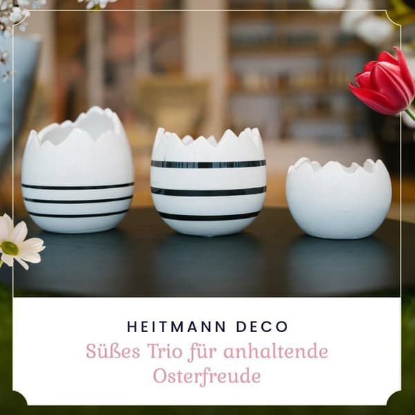 Coquetier Heitmann deco - 1020142 - Set med 3 äggkoppar i vit porslin med svarta dekorationer