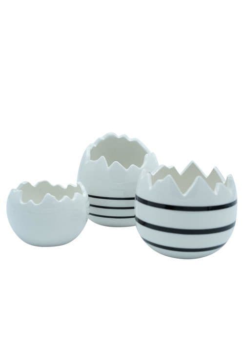 Coquetier Heitmann deco - 1020142 - Set med 3 äggkoppar i vit porslin med svarta dekorationer
