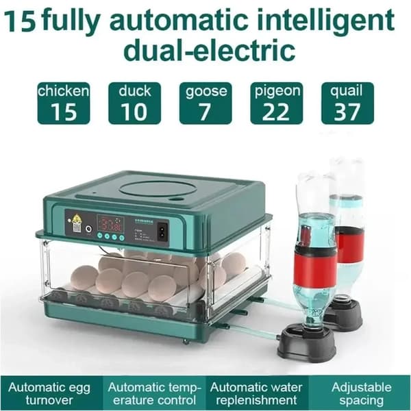 Ägginkubator, 15 ägg kapacitet, automatisk temperaturkontroll,EU-kontakt för 15 ägg