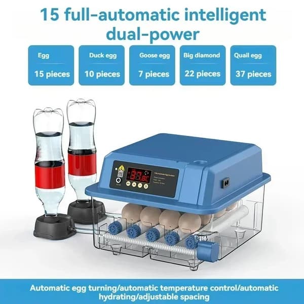Automatisk Ägginkubator, Intelligent Temperaturkontroll, Användarvänlig Drift,För 15 ägg EU-kontakt