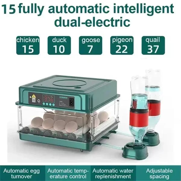 48 munan inkubaattori, automaattinen lämpötilan säätö, automaattinen veden täydennys,15 munaa EU-plugi 220v