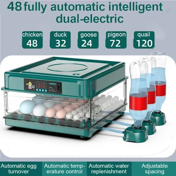 48 munan inkubaattori, automaattinen lämpötilan säätö, automaattinen veden täydennys,48 munaa EU-pistoke 220v