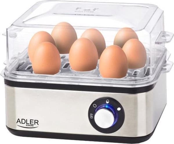 Adler AD 4486 munankeitin 8 muna(a) 800 W Musta, Satiiniteräs, Läpinäkyvä