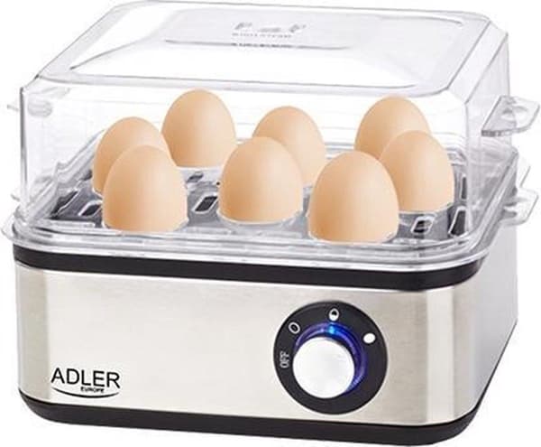 Adler AD 4486 munankeitin 8 muna(a) 800 W Musta, Satiiniteräs, Läpinäkyvä