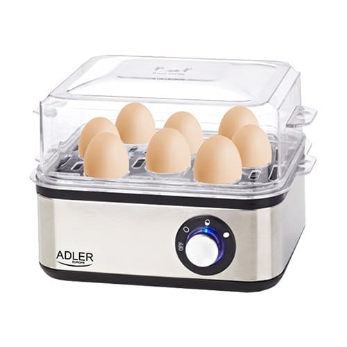 Adler AD 4486 äggkokare 8 ägg 800 W Svart, Satinstål, Transparent