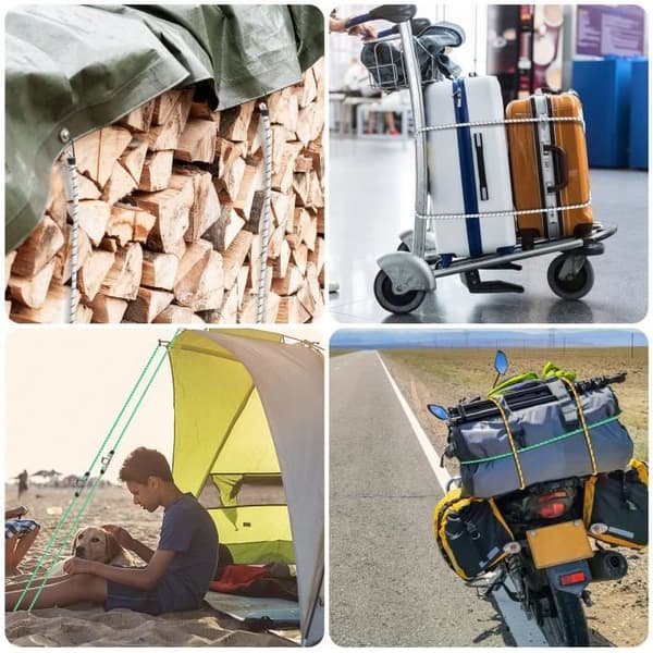 Elastiska rep med krokar Set med 10 delar i 4 färger 4 dimensioner, för att säkra terrassmöbler