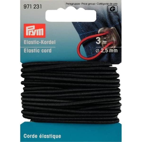 PRYM Elastic Cord 2,5 mm Svart