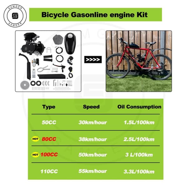 50/80/100cc 2-takts bensinmotor kit - Gör det själv elcykel komplett motor - SEO optimerad produkt-titel på svenska