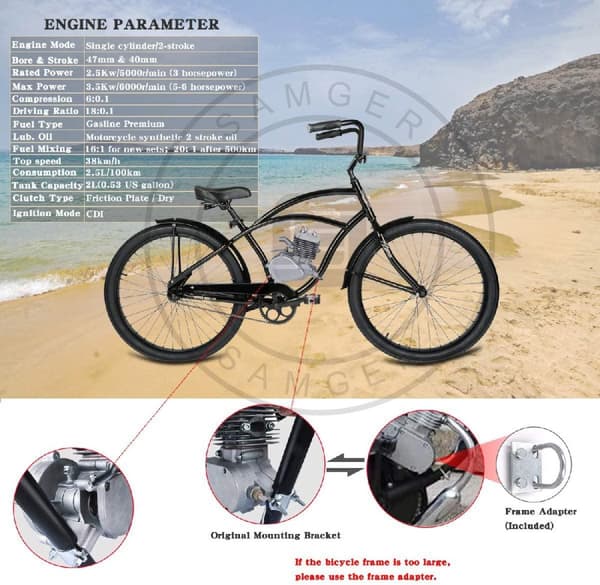 80cc Cykelmotorpaket - 2-takts bensinmotorset för eget bygge av elektrisk cykel
