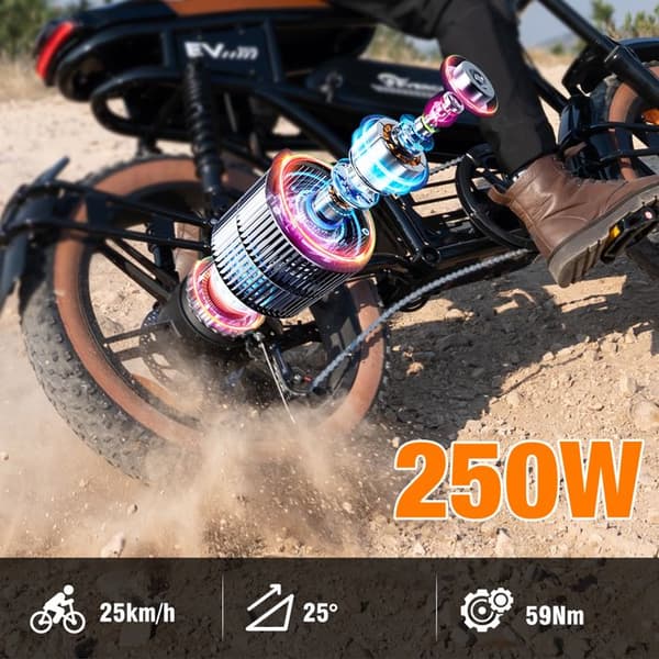 EVERCROSS Elcykel 20" Fat Tires EK30 - Avtagbart batteri 48V 15Ah 250W Motor 7-växlad dubbla skivbromsar - Svart