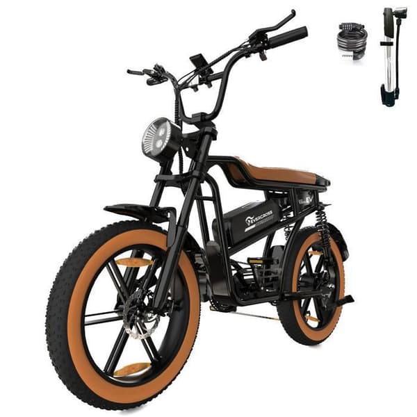 EVERCROSS Elcykel 20" Fat Tires EK30 - Avtagbart batteri 48V 15Ah 250W Motor 7-växlad dubbla skivbromsar - Svart