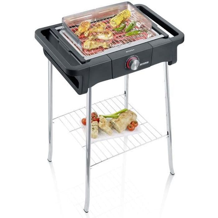 SEVERIN PG8124 Grill på ben 2500W Style Evo S - 0 ° till 350 ° på 10 min - Rök- och luktreducerande vattenbricka - Vindruta -Svart