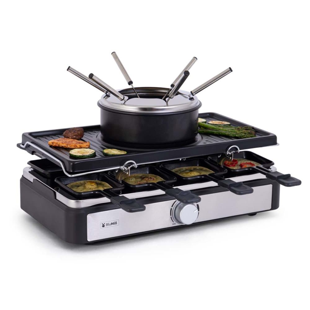 BluMill 3-in-1 Gourmet Set - Raclette Grill & Fondue - Fonduepanna - lämplig för 8 personer