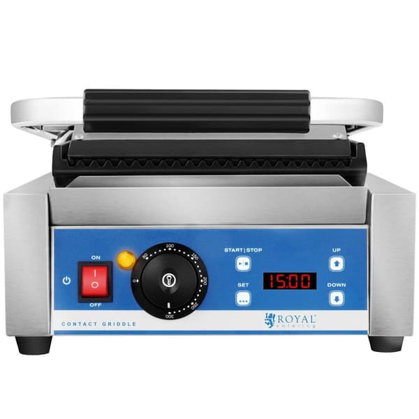 Royal Catering Kontaktgrill - räfflad- med timer - 1.800 W