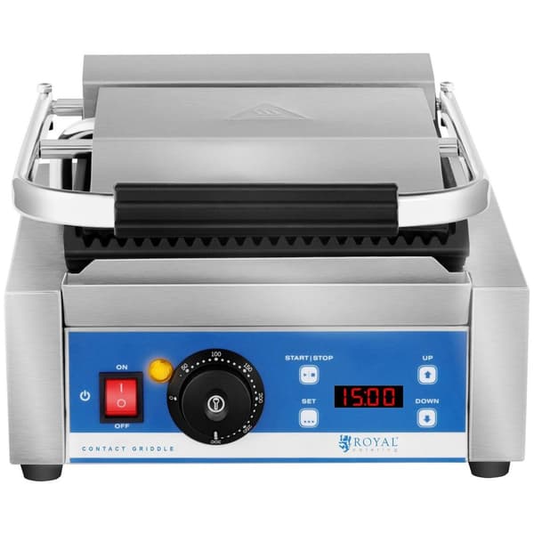 Royal Catering Kontaktgrill - räfflad- med timer - 1.800 W