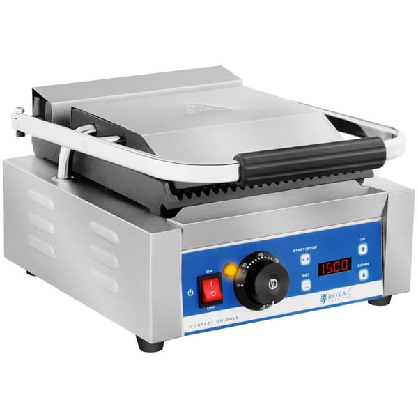 Royal Catering Kontaktgrill - räfflad- med timer - 1.800 W