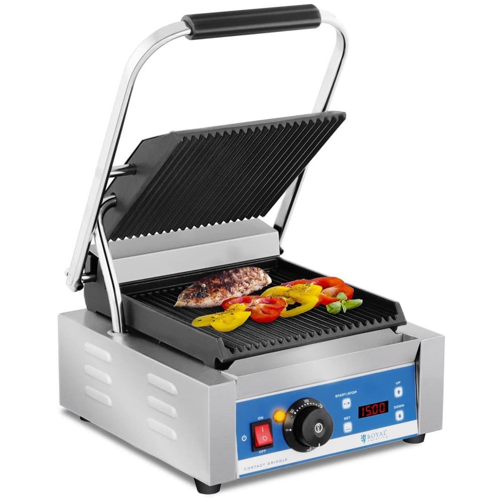 Royal Catering Kontaktgrill - räfflad- med timer - 1.800 W