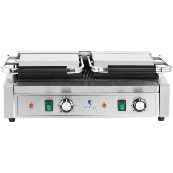 Royal Catering Dubbel kontaktgrill - 3600 W - Räfflad