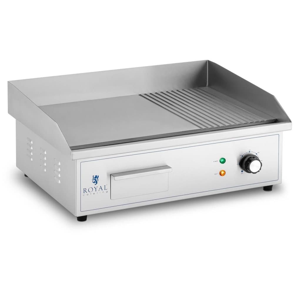 Royal Catering Elektriskt stekbord - 548 x 350 mm - Slät/räfflad - 3000 W