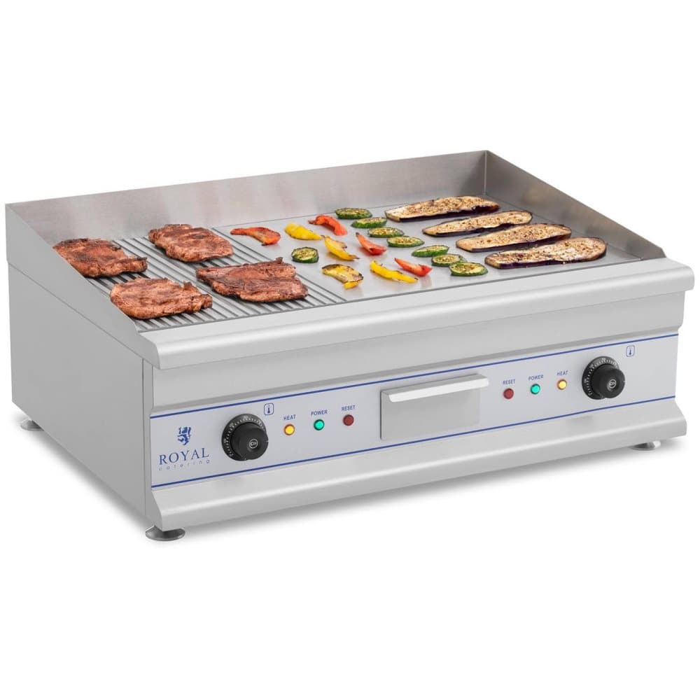 Royal Catering Elektriskt stekbord - Dubbelt - 75 cm - Räfflad/Slät - 2 x 3200 W